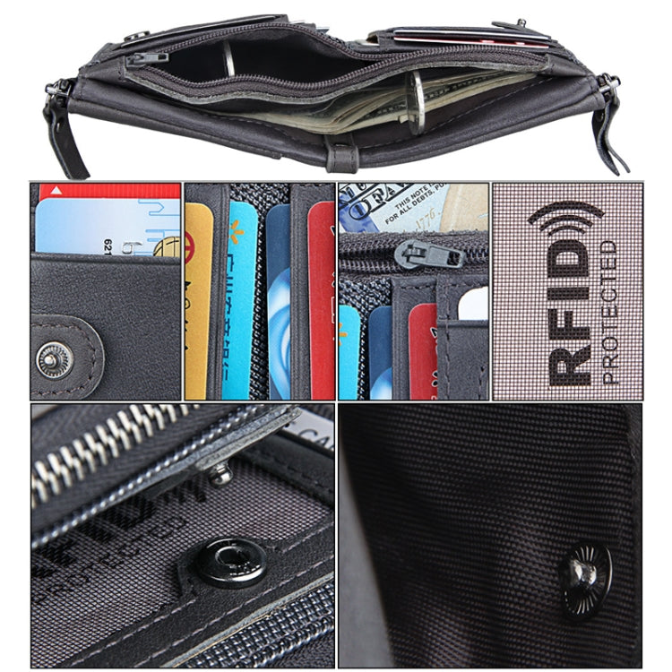 Genuine Cowhide Leather Crazy Horse Texture Dual Zipper Short Style Card Holder Wallet RFID Blocking Card Bag Protect Case for Men, Size: 12.1*9.4*2.7cm(Grey) - Antimagnetic RFID Package by PMC TechLife | Online Shopping South Africa | PMC TechLife | Buy Now Pay Later Mobicred