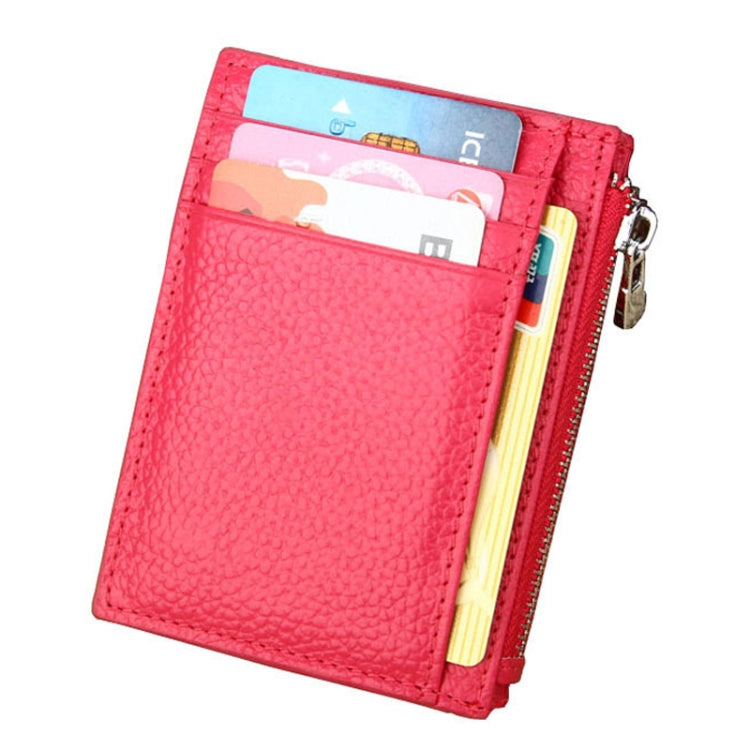 Cowhide Leather Solid Color Zipper Card Holder Wallet RFID Blocking Coin Purse Card Bag Protect Case, Size: 11*8*1.5cm (Magenta) - Antimagnetic RFID Package by PMC TechLife | Online Shopping South Africa | PMC TechLife | Buy Now Pay Later Mobicred