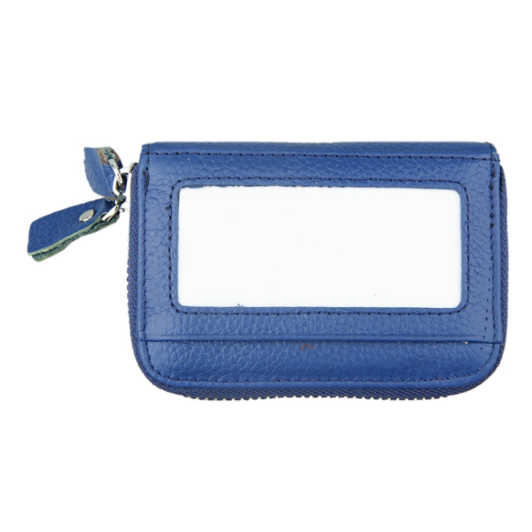 Genuine Cowhide Leather Dual Layer Solid Color Zipper Card Holder Wallet RFID Blocking Coin Purse Card Bag Protective Case with 11 Card Slots & Coin Position, Size: 11*7.5*4.5cm(Blue) - Antimagnetic RFID Package by PMC TechLife | Online Shopping South Africa | PMC TechLife | Buy Now Pay Later Mobicred
