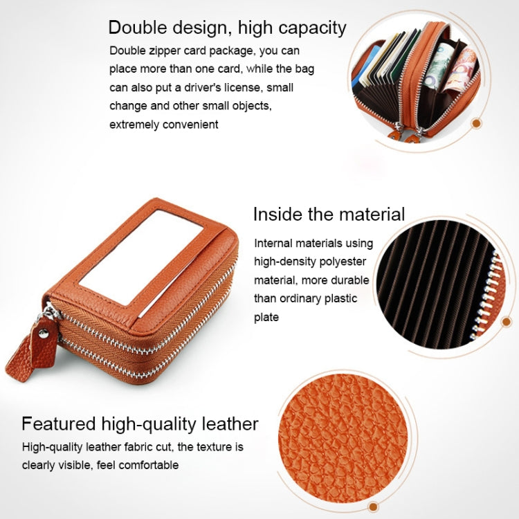 Genuine Cowhide Leather Dual Layer Solid Color Zipper Card Holder Wallet RFID Blocking Coin Purse Card Bag Protective Case with 11 Card Slots & Coin Position, Size: 11*7.5*4.5cm(Blue) - Antimagnetic RFID Package by PMC TechLife | Online Shopping South Africa | PMC TechLife | Buy Now Pay Later Mobicred