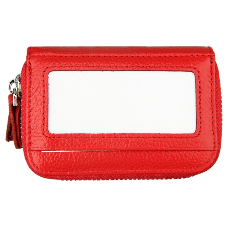 Genuine Cowhide Leather Dual Layer Solid Color Zipper Card Holder Wallet RFID Blocking Coin Purse Card Bag Protective Case with 11 Card Slots & Coin Position, Size: 11*7.5*4.5cm(Red) - Antimagnetic RFID Package by PMC TechLife | Online Shopping South Africa | PMC TechLife | Buy Now Pay Later Mobicred