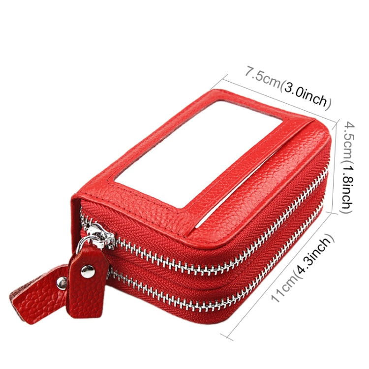 Genuine Cowhide Leather Dual Layer Solid Color Zipper Card Holder Wallet RFID Blocking Coin Purse Card Bag Protective Case with 11 Card Slots & Coin Position, Size: 11*7.5*4.5cm(Red) - Antimagnetic RFID Package by PMC TechLife | Online Shopping South Africa | PMC TechLife | Buy Now Pay Later Mobicred