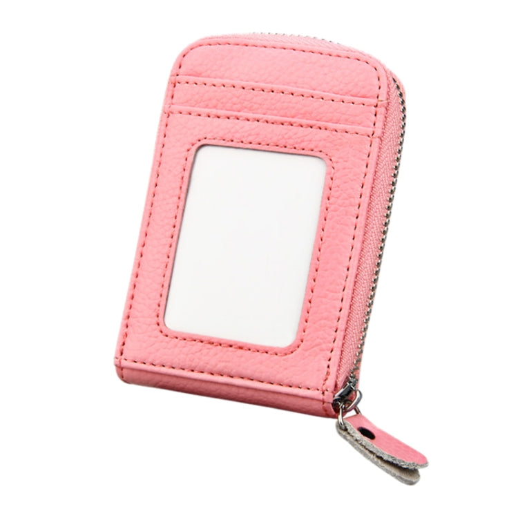 Genuine Cowhide Leather Solid Color Zipper Vertical Card Holder Wallet RFID Blocking Card Bag Protect Case with 12 Card Slots, Size: 11.5*7.5cm(Pink) - Antimagnetic RFID Package by PMC TechLife | Online Shopping South Africa | PMC TechLife | Buy Now Pay Later Mobicred