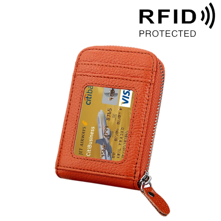 Genuine Cowhide Leather Solid Color Zipper Vertical Card Holder Wallet RFID Blocking Card Bag Protect Case with 12 Card Slots, Size: 11.5*7.5cm(Brown) - Antimagnetic RFID Package by PMC TechLife | Online Shopping South Africa | PMC TechLife | Buy Now Pay Later Mobicred