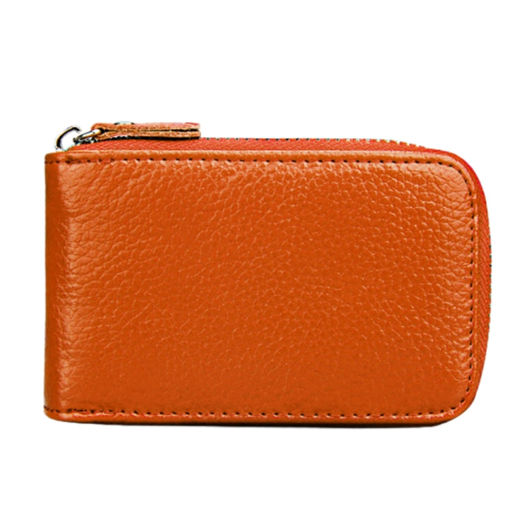 Genuine Cowhide Leather Solid Color Zipper Vertical Card Holder Wallet RFID Blocking Card Bag Protect Case with 12 Card Slots, Size: 11.5*7.5cm(Brown) - Antimagnetic RFID Package by PMC TechLife | Online Shopping South Africa | PMC TechLife | Buy Now Pay Later Mobicred