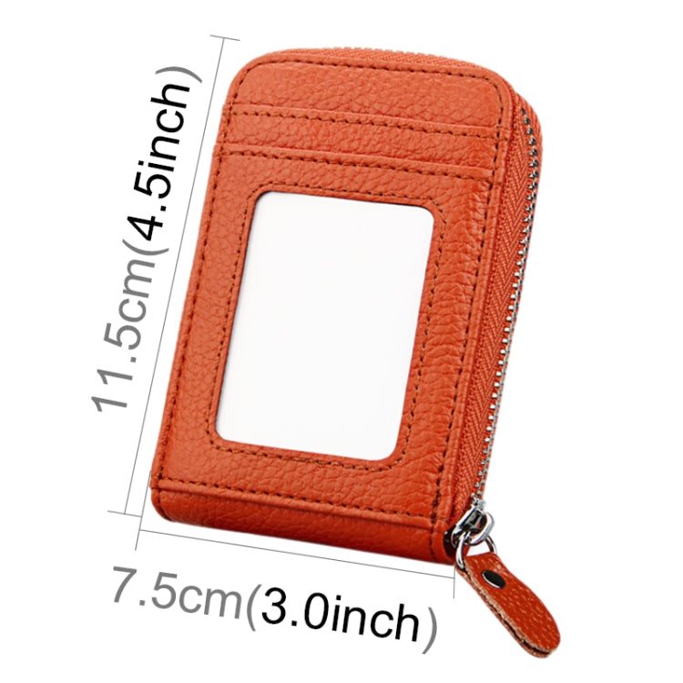 Genuine Cowhide Leather Solid Color Zipper Vertical Card Holder Wallet RFID Blocking Card Bag Protect Case with 12 Card Slots, Size: 11.5*7.5cm(Brown) - Antimagnetic RFID Package by PMC TechLife | Online Shopping South Africa | PMC TechLife | Buy Now Pay Later Mobicred