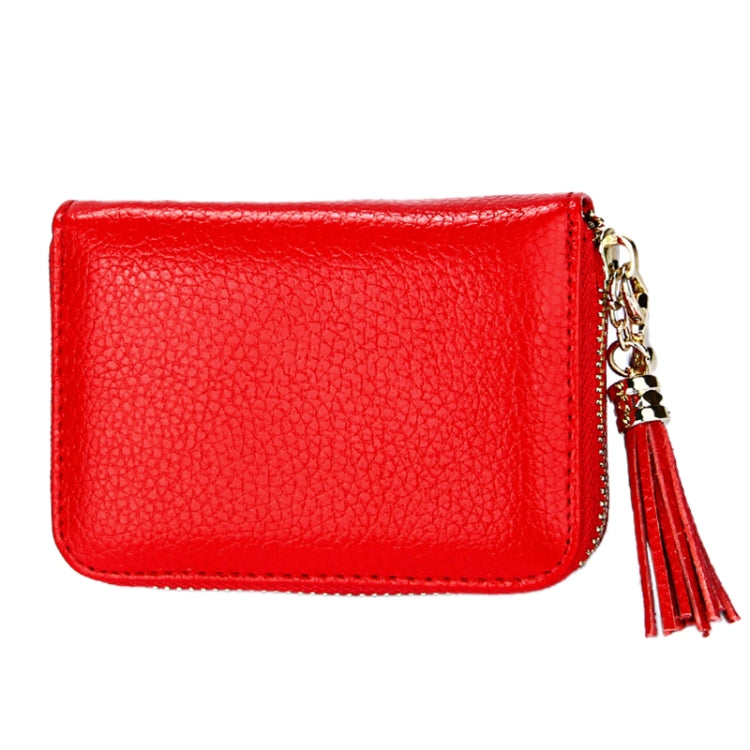 Genuine Cowhide Leather Solid Color Zipper Card Holder Wallet RFID Blocking Card Bag Protect Case Coin Purse with Tassel Pendant & 15 Card Slots for Women, Size: 11.1*7.6*3.5cm(Red) - Antimagnetic RFID Package by PMC TechLife | Online Shopping South Africa | PMC TechLife | Buy Now Pay Later Mobicred