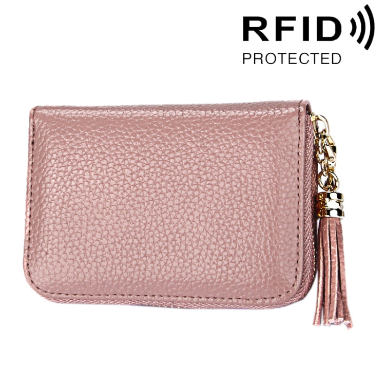 Genuine Cowhide Leather Solid Color Zipper Card Holder Wallet RFID Blocking Card Bag Protect Case Coin Purse with Tassel Pendant & 15 Card Slots for Women, Size: 11.1*7.6*3.5cm - Antimagnetic RFID Package by PMC TechLife | Online Shopping South Africa | PMC TechLife | Buy Now Pay Later Mobicred