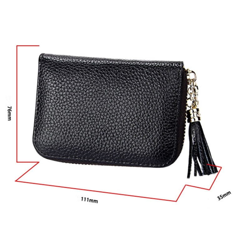 Genuine Cowhide Leather Solid Color Zipper Card Holder Wallet RFID Blocking Card Bag Protect Case Coin Purse with Tassel Pendant & 15 Card Slots for Women, Size: 11.1*7.6*3.5cm - Antimagnetic RFID Package by PMC TechLife | Online Shopping South Africa | PMC TechLife | Buy Now Pay Later Mobicred