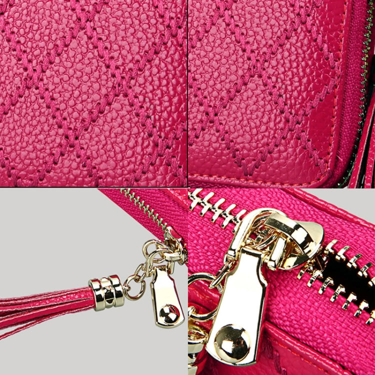 Genuine Cowhide Leather Grid Texture Zipper Card Holder Wallet RFID Blocking Card Bag Protect Case Coin Purse with Tassel Pendant & 15 Card Slots for Women, Size: 11.1*7.9*3.5cm(Red) - Antimagnetic RFID Package by PMC TechLife | Online Shopping South Africa | PMC TechLife | Buy Now Pay Later Mobicred