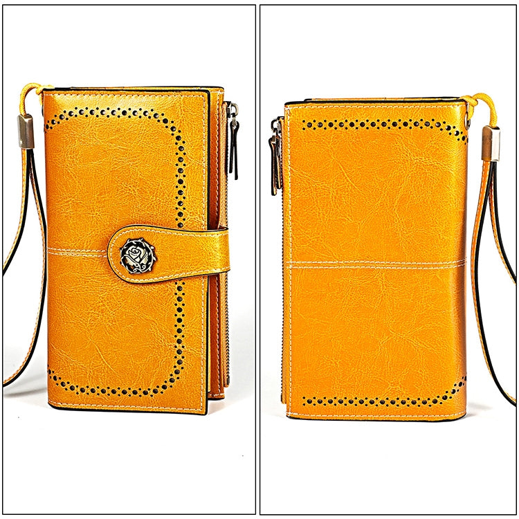 3526 Vintage Oil Wax Texture Large Capacity Long Multi-function Anti-magnetic RFID Wallet Clutch for Ladies (Yellow) - Antimagnetic RFID Package by PMC TechLife | Online Shopping South Africa | PMC TechLife | Buy Now Pay Later Mobicred