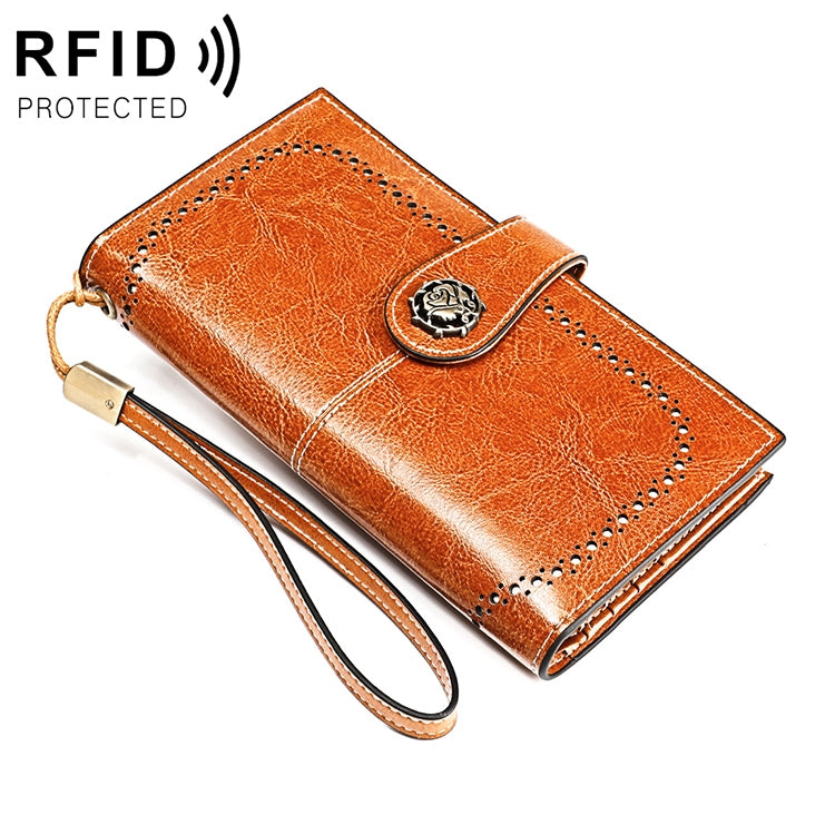 3526 Vintage Oil Wax Texture Large Capacity Long Multi-function Anti-magnetic RFID Wallet Clutch for Ladies (Brown) - Antimagnetic RFID Package by PMC TechLife | Online Shopping South Africa | PMC TechLife | Buy Now Pay Later Mobicred