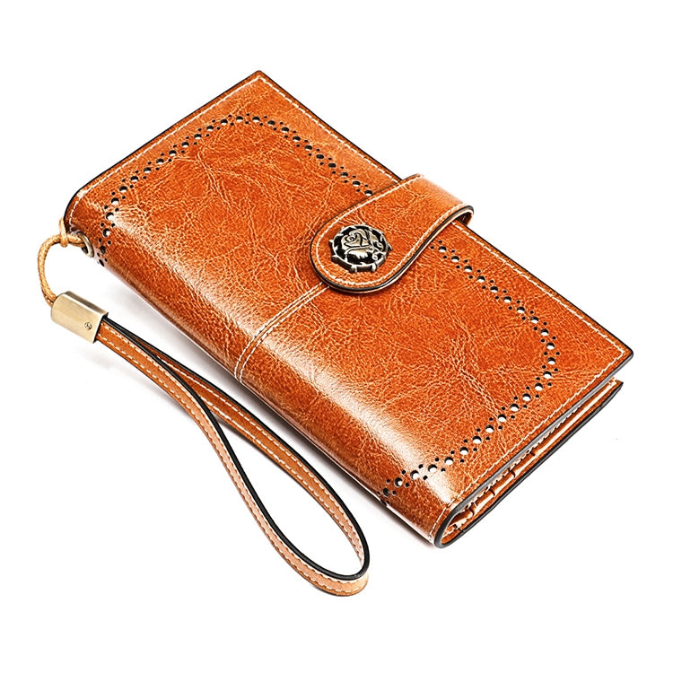 3526 Vintage Oil Wax Texture Large Capacity Long Multi-function Anti-magnetic RFID Wallet Clutch for Ladies (Brown) - Antimagnetic RFID Package by PMC TechLife | Online Shopping South Africa | PMC TechLife | Buy Now Pay Later Mobicred