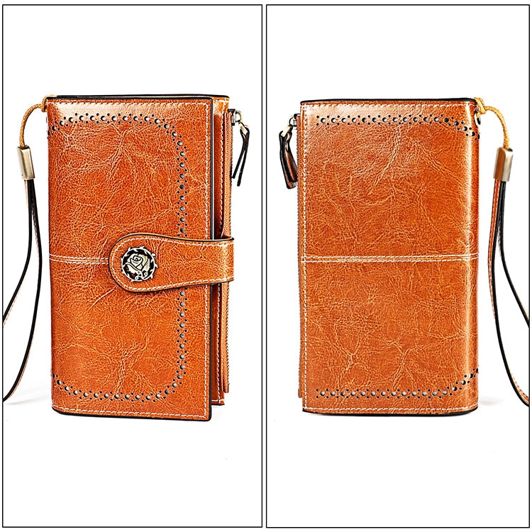 3526 Vintage Oil Wax Texture Large Capacity Long Multi-function Anti-magnetic RFID Wallet Clutch for Ladies (Brown) - Antimagnetic RFID Package by PMC TechLife | Online Shopping South Africa | PMC TechLife | Buy Now Pay Later Mobicred