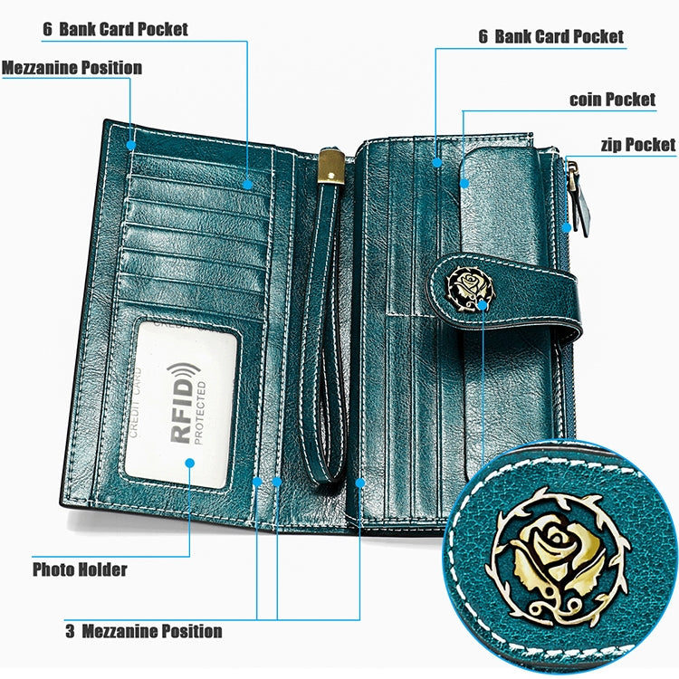 3526 Vintage Oil Wax Texture Large Capacity Long Multi-function Anti-magnetic RFID Wallet Clutch for Ladies (Brown) - Antimagnetic RFID Package by PMC TechLife | Online Shopping South Africa | PMC TechLife | Buy Now Pay Later Mobicred