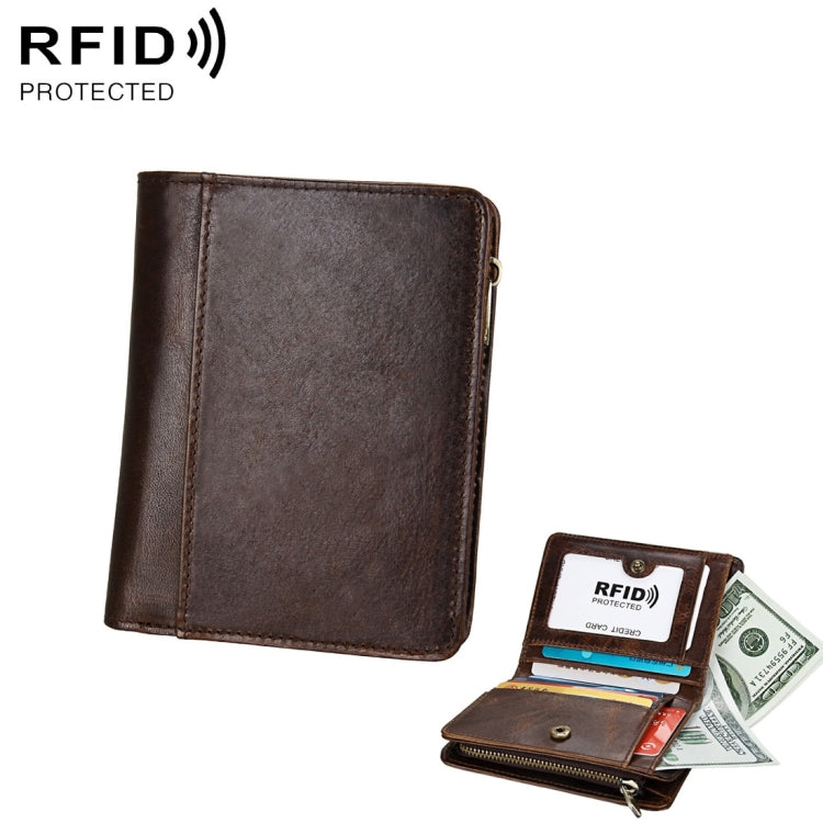 8231 Antimagnetic RFID Men Fashion Crazy Horse Textyure Genuine Leather Wallet Card Bag(Coffee) - Antimagnetic RFID Package by PMC TechLife | Online Shopping South Africa | PMC TechLife | Buy Now Pay Later Mobicred