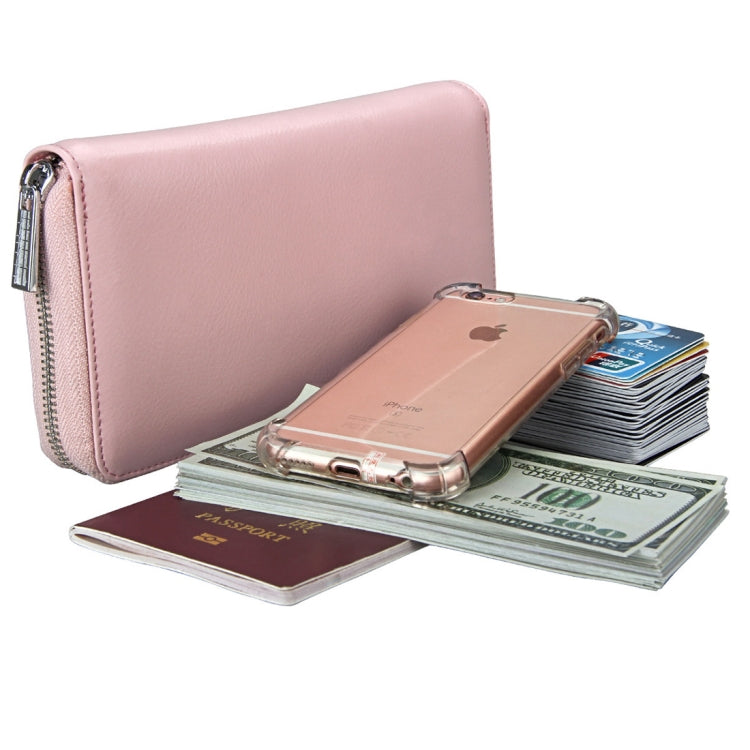 Antimagnetic RFID Large Capacity Long Style Genuine Leather Passport Package / Multifunctional and Many Card Slots Card Package(Pink) - Antimagnetic RFID Package by PMC TechLife | Online Shopping South Africa | PMC TechLife | Buy Now Pay Later Mobicred