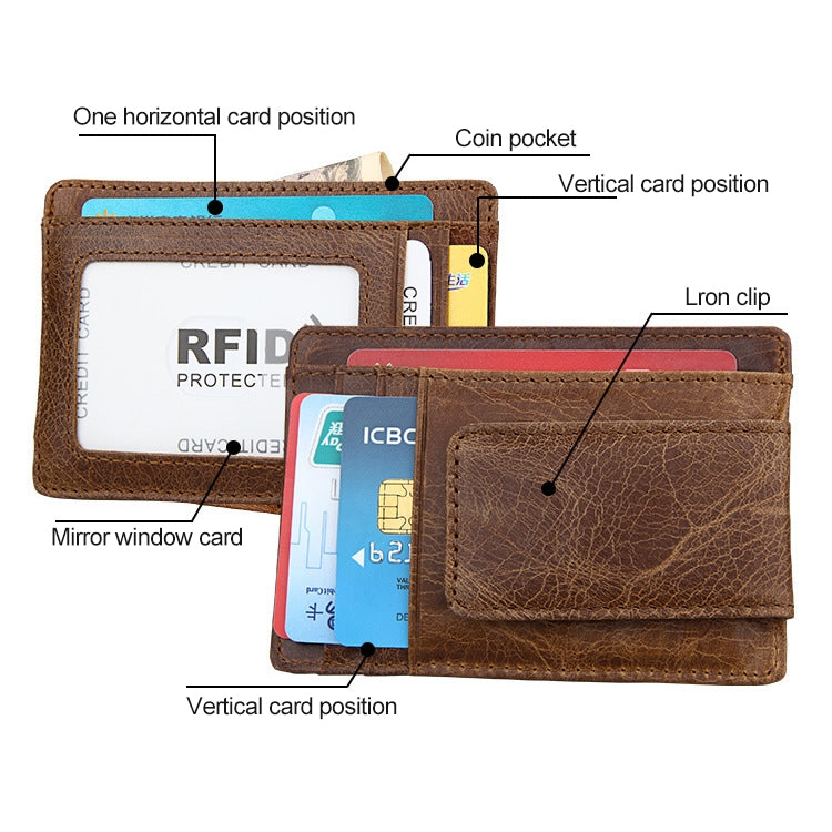 KB80 Antimagnetic RFID Crazy Horse Texture Oil Wax Leather Card Holder Wallet Billfold for Men and Women (Coffee) - Antimagnetic RFID Package by PMC TechLife | Online Shopping South Africa | PMC TechLife | Buy Now Pay Later Mobicred