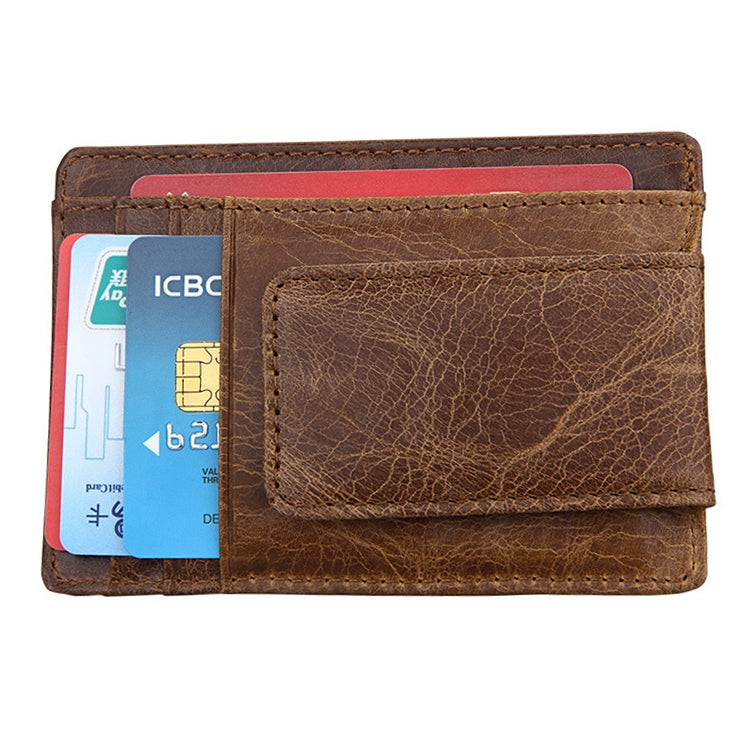 KB80 Antimagnetic RFID Crazy Horse Texture Oil Wax Leather Card Holder Wallet Billfold for Men and Women (Yellowish-brown) - Antimagnetic RFID Package by PMC TechLife | Online Shopping South Africa | PMC TechLife | Buy Now Pay Later Mobicred