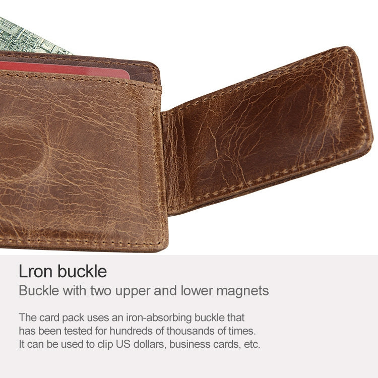 KB80 Antimagnetic RFID Crazy Horse Texture Oil Wax Leather Card Holder Wallet Billfold for Men and Women (Yellowish-brown) - Antimagnetic RFID Package by PMC TechLife | Online Shopping South Africa | PMC TechLife | Buy Now Pay Later Mobicred