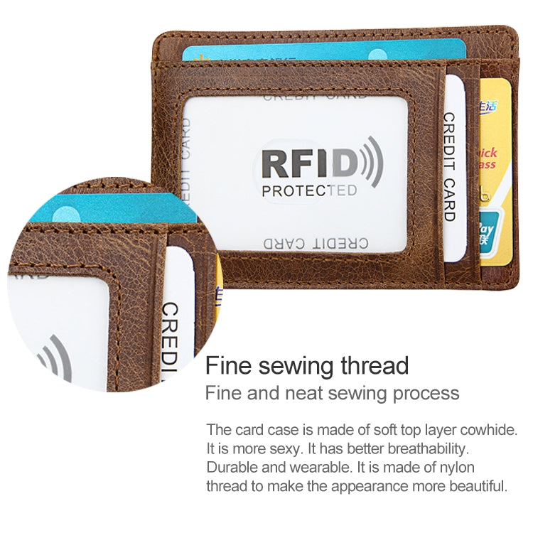 KB80 Antimagnetic RFID Crazy Horse Texture Oil Wax Leather Card Holder Wallet Billfold for Men and Women (Yellowish-brown) - Antimagnetic RFID Package by PMC TechLife | Online Shopping South Africa | PMC TechLife | Buy Now Pay Later Mobicred