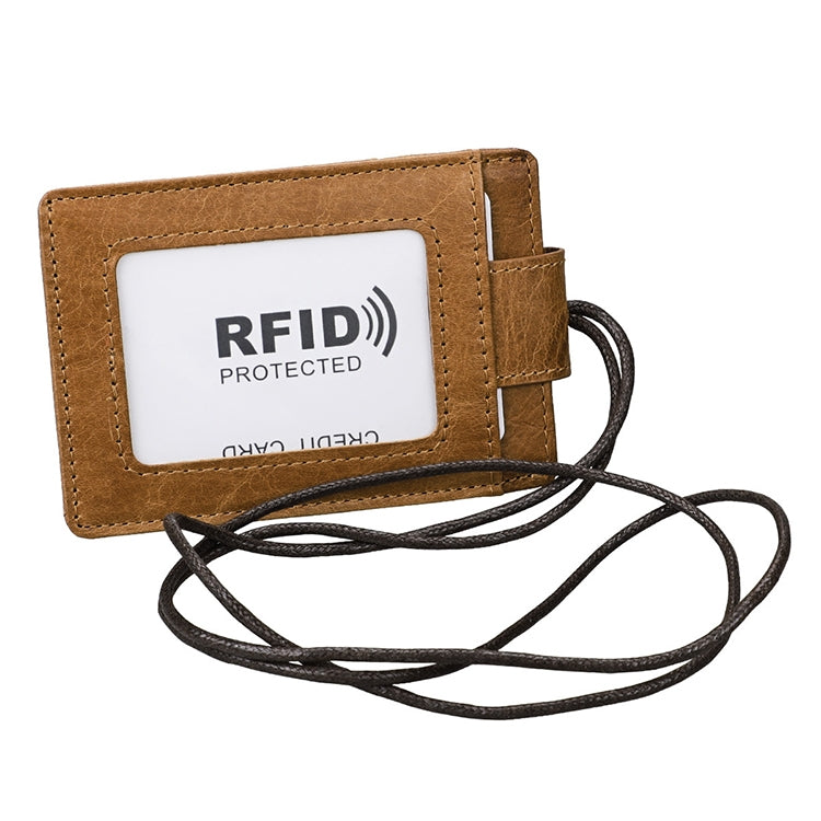 KB153 Antimagnetic RFID Leather Card Holder ID Card Badge with Lanyard(Yellowish-brown) - Antimagnetic RFID Package by PMC TechLife | Online Shopping South Africa | PMC TechLife | Buy Now Pay Later Mobicred