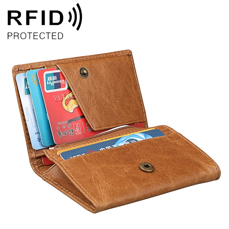 KB171 Antimagnetic RFID Crazy Horse Texture Leather Card Holder Wallet for Men and Women(Yellowish-brown) - free shipping - PMC TechLife - Order now!