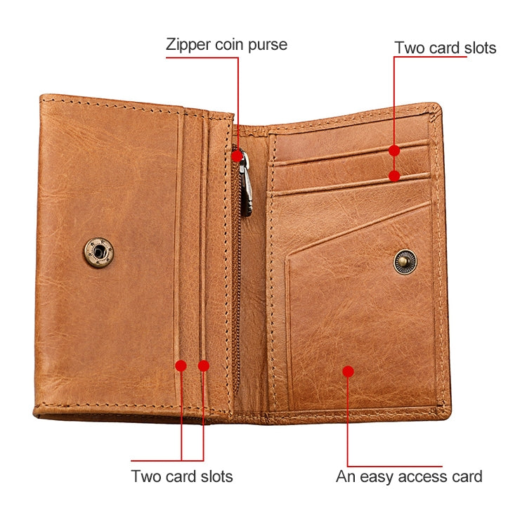 KB171 Antimagnetic RFID Crazy Horse Texture Leather Card Holder Wallet for Men and Women(Yellowish-brown) - free shipping - PMC TechLife - Order now!