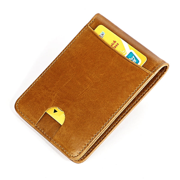 KB186 Antimagnetic RFID Mini Crazy Horse Texture Leather Billfold Card Wallet for Men and Women(Yellowish-brown) - free shipping - PMC TechLife - Order now!