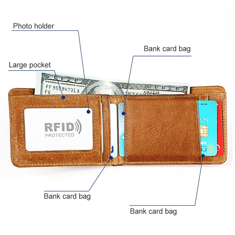 KB186 Antimagnetic RFID Mini Crazy Horse Texture Leather Billfold Card Wallet for Men and Women(Yellowish-brown) - free shipping - PMC TechLife - Order now!