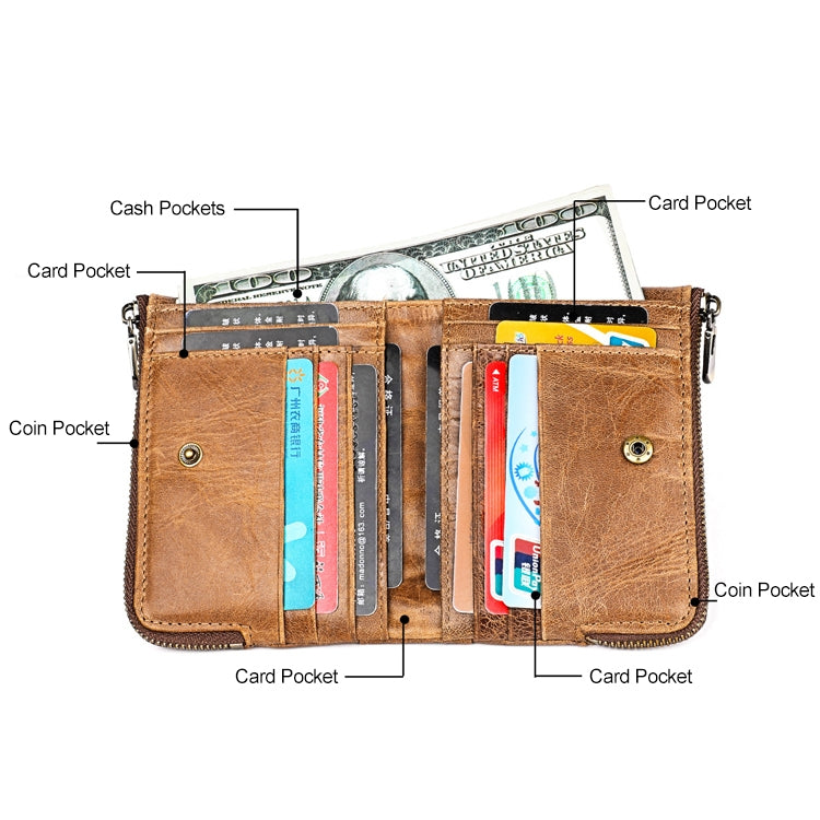 3533 Antimagnetic RFID Top-grain Leather Crazy Horse Texture Men Business Leisure Wallet (Yellowish-brown) - Antimagnetic RFID Package by PMC TechLife | Online Shopping South Africa | PMC TechLife | Buy Now Pay Later Mobicred