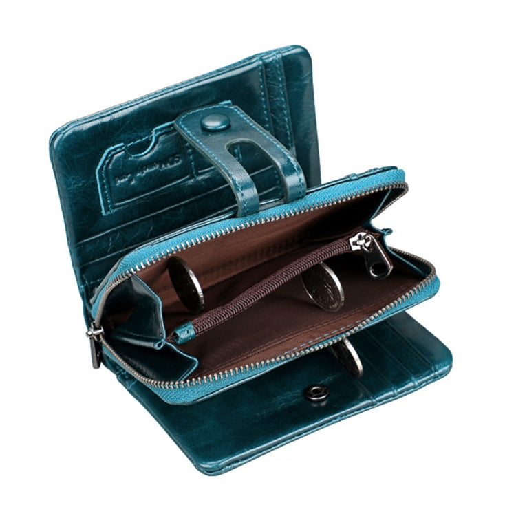 3577 Antimagnetic RFID Men and Women Crazy Horse Texture Leather Zipper Wallet (Blue) - Antimagnetic RFID Package by PMC TechLife | Online Shopping South Africa | PMC TechLife | Buy Now Pay Later Mobicred