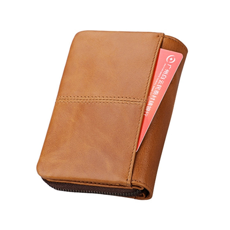 3577 Antimagnetic RFID Men and Women Crazy Horse Texture Leather Zipper Wallet (Yellowish-brown) - Antimagnetic RFID Package by PMC TechLife | Online Shopping South Africa | PMC TechLife | Buy Now Pay Later Mobicred