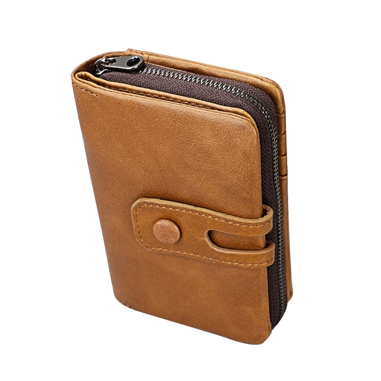 3577 Antimagnetic RFID Men and Women Crazy Horse Texture Leather Zipper Wallet (Yellowish-brown) - Antimagnetic RFID Package by PMC TechLife | Online Shopping South Africa | PMC TechLife | Buy Now Pay Later Mobicred