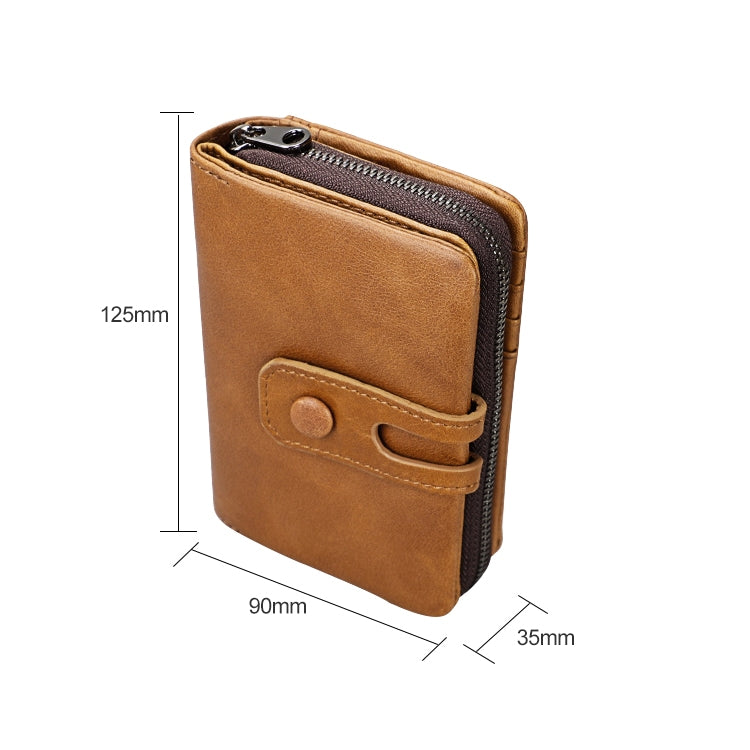 3577 Antimagnetic RFID Men and Women Crazy Horse Texture Leather Zipper Wallet (Yellowish-brown) - Antimagnetic RFID Package by PMC TechLife | Online Shopping South Africa | PMC TechLife | Buy Now Pay Later Mobicred
