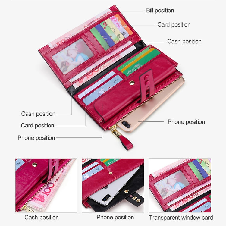 8239 Antimagnetic RFID Multi-function Leather Lady Wallet Large-capacity Purse with Detachable Card Holder (Rose Purple) - Antimagnetic RFID Package by PMC TechLife | Online Shopping South Africa | PMC TechLife | Buy Now Pay Later Mobicred