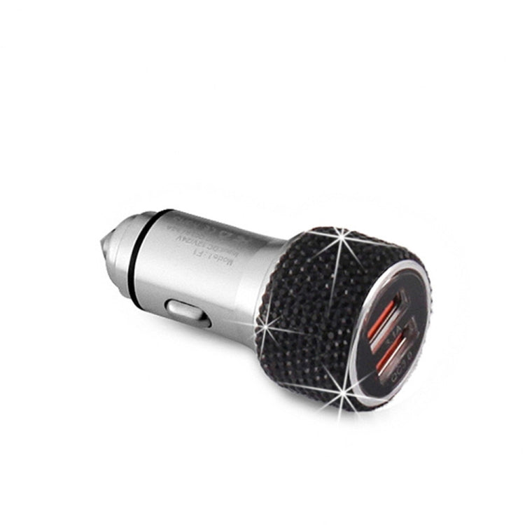 Car Diamond Aluminium Alloy QC3.0 Dual USB Quick Charger(Black) - Car Charger by PMC TechLife | Online Shopping South Africa | PMC TechLife