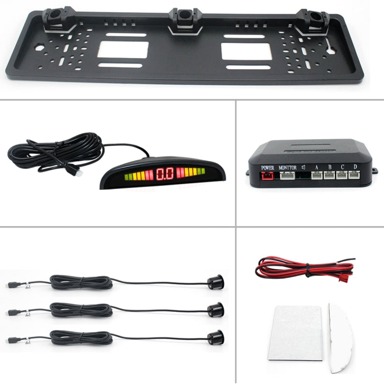 PZ300L Europe Car License Plate Frame Parking Sensors Reversing Radar with 3 Radar Detector - Rear View Cameras by PMC TechLife | Online Shopping South Africa | PMC TechLife