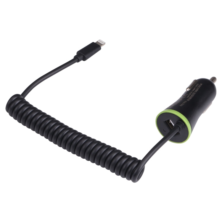 17W 3.4A Mini USB Car Charger with 8 Pin Spring Cable - Car Charger by PMC TechLife | Online Shopping South Africa | PMC TechLife
