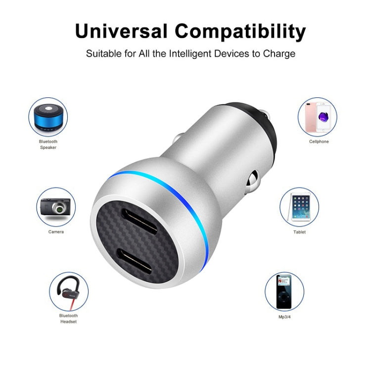 ACC-580 PD 40W Dual Type-C / USB-C Ports Fast Charging Car Charger(Silver) - Car Charger by PMC TechLife | Online Shopping South Africa | PMC TechLife