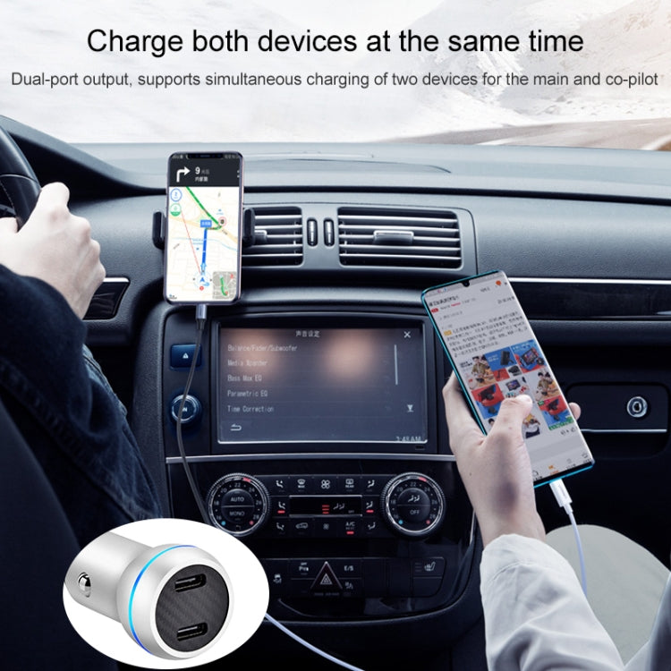 ACC-580 PD 40W Dual Type-C / USB-C Ports Fast Charging Car Charger(Silver) - Car Charger by PMC TechLife | Online Shopping South Africa | PMC TechLife
