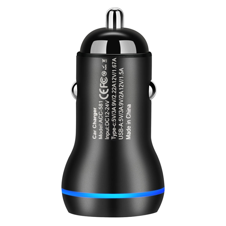 ACC-581 PD 20W + QC3.0 Type-C / USB-C + USB Fast Charging Car Charger (Black) - Car Charger by PMC TechLife | Online Shopping South Africa | PMC TechLife