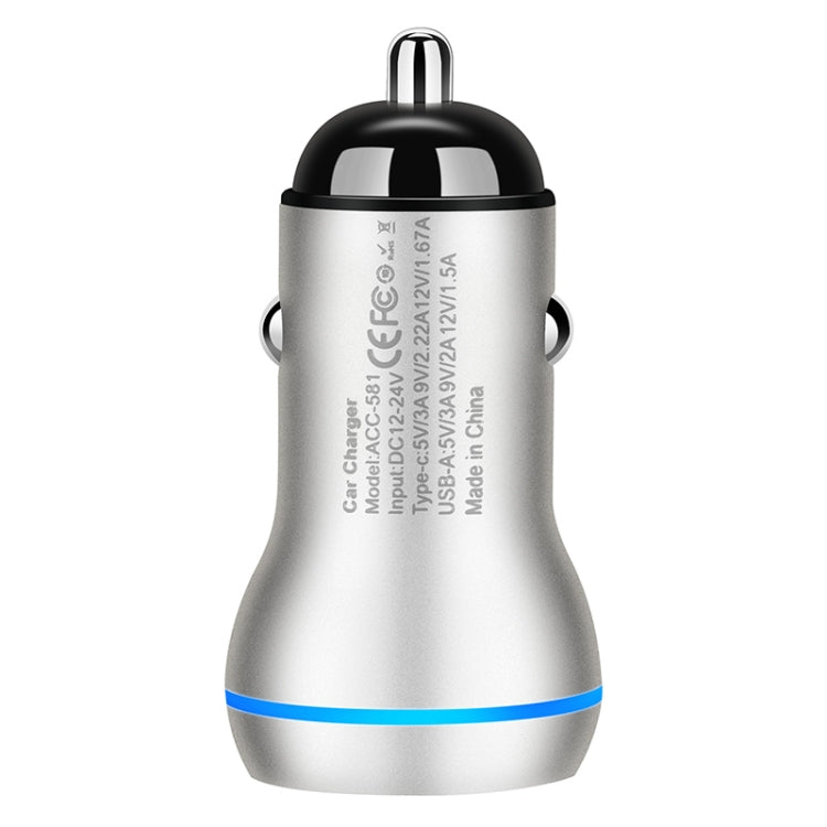 ACC-581 PD 20W + QC3.0 Type-C / USB-C + USB Fast Charging Car Charger (Silver) - Car Charger by PMC TechLife | Online Shopping South Africa | PMC TechLife