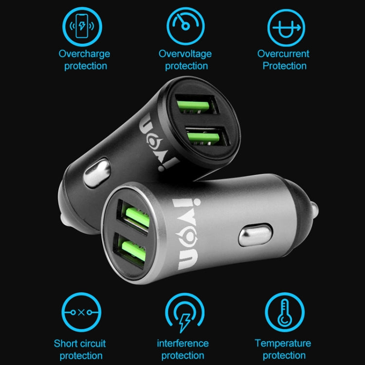 IVON CC26 5V 2.1A Dual USB Port Mini Car Charger (Grey) - Car Charger by IVON | Online Shopping South Africa | PMC TechLife