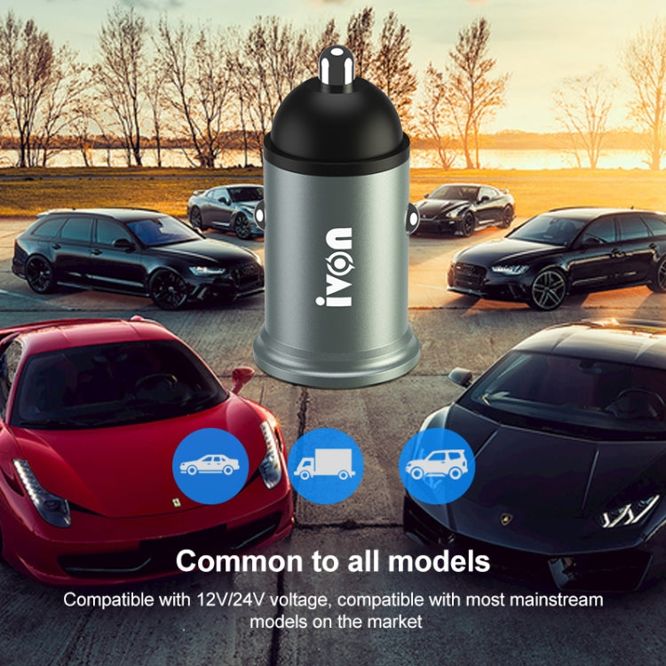 IVON CC37 15W 3.1A Dual USB Mini Car Charger + 1m USB to 8 Pin Fast Charge Data Cable Set - Car Charger by IVON | Online Shopping South Africa | PMC TechLife | Buy Now Pay Later Mobicred