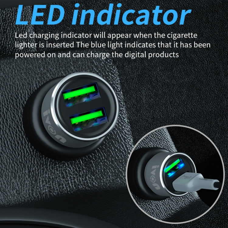 IVON CC38 2.4A Dual USB Car Charger + 1m USB to 8 Pin Fast Charge Data Cable Set - Car Charger by IVON | Online Shopping South Africa | PMC TechLife | Buy Now Pay Later Mobicred