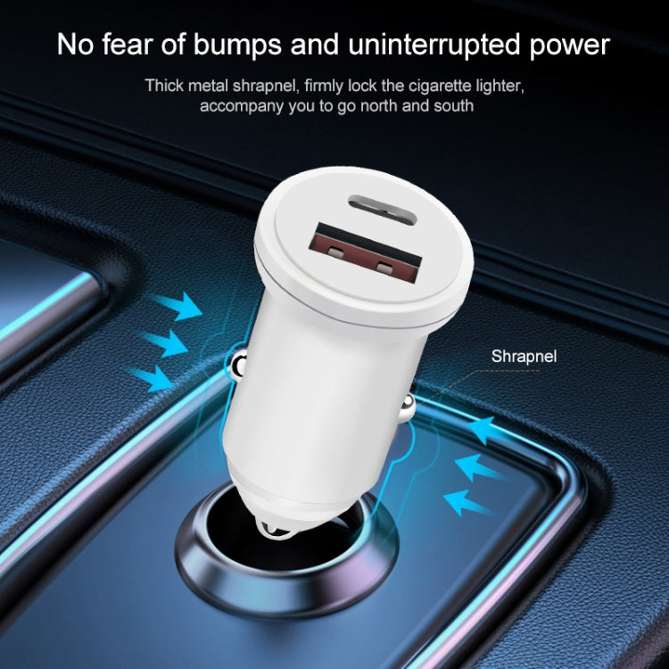 PD 20W USB-C / Type-C + QC 3.0 USB Interface Fast Charging Car Charger (White) - free shipping - PMC TechLife - Order now!