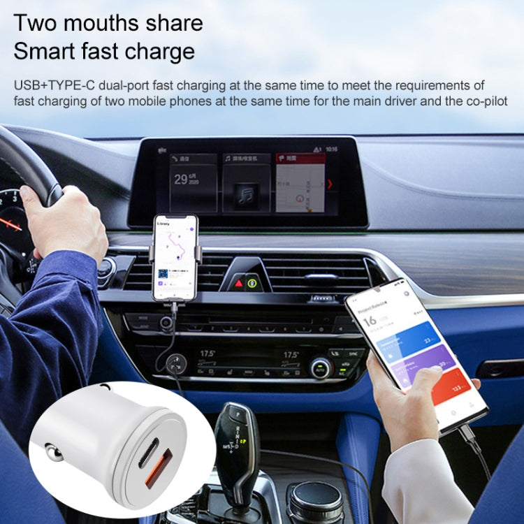 PD 20W USB-C / Type-C + QC 3.0 USB Interface Fast Charging Car Charger (White) - free shipping - PMC TechLife - Order now!
