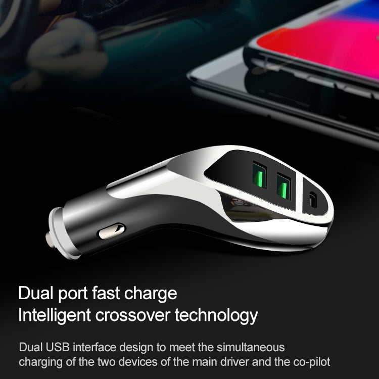 WLX-K1 QC3.0 Dual USB + Type-C Triple Car Charger (Silver) - Car Charger by PMC TechLife | Online Shopping South Africa | PMC TechLife