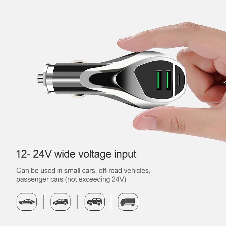 WLX-K1 QC3.0 Dual USB + Type-C Triple Car Charger (Silver) - Car Charger by PMC TechLife | Online Shopping South Africa | PMC TechLife